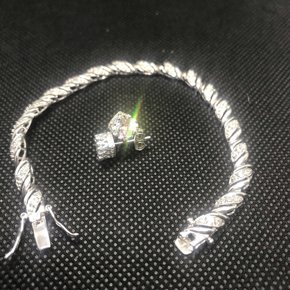 Sterling Bracelet and Earrings CZ Set